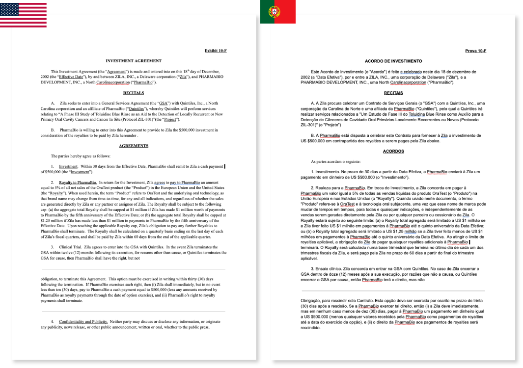 Legal document showing precise format retention during translation